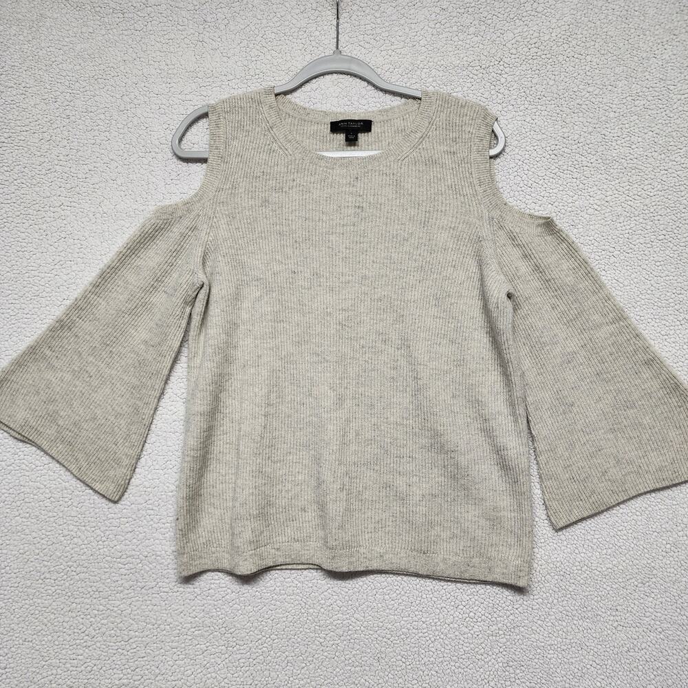 Ann Taylor Womens Cashmere Sweater Size L Pullover Cold Shoulder Bell Sleeve